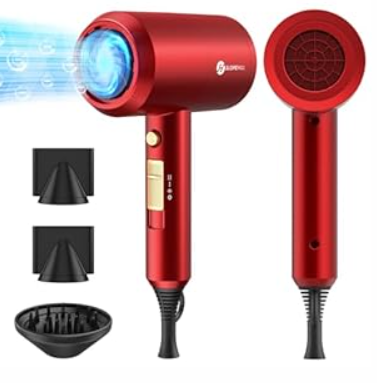 Slopehill Professional Ionic Hair Dryer, Powerful 1800W Fast Drying Low Noise Blow Dryer with 2 Concentrator Nozzle 1 Diffuser Attachments for Home Salon Travel (Agate Red) 