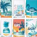 Sratte 6 Pcs Beach Kitchen Towels 24 x 16 Inch Farmhouse Hawaii Flamingo Tea Dishtowels Decorative Absorbent Holiday Hand Bathroom Towel for Kitchen Bathroom Decor Gifts (Blue)