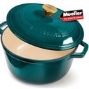 Mueller DuraCast 6 Quart Enameled Cast Iron Dutch Oven Pot with Lid, Heavy-Duty, Oven Safe up to 500° F & Across All Cooktops, Wedding Registry Ideas & Gifts, Emerald