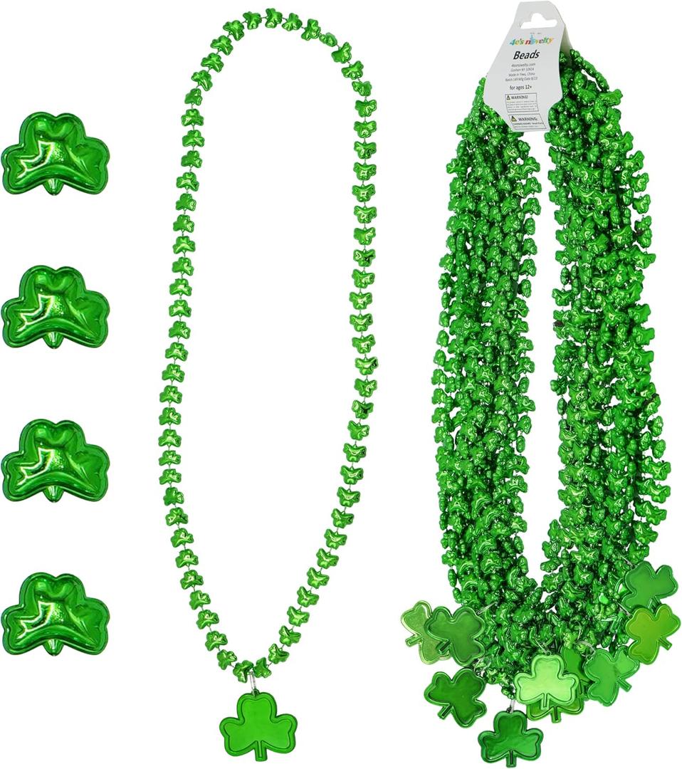 12 Pcs St Patricks Day Beads Necklace Bulk Green Shamrock Beads for Irish Party Favors & Supplies, Costume Accessories by 4E's Novelty