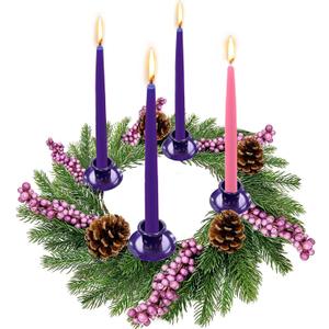 [ Safety Fire Retardant ] Christmas Advent Wreath, Purple Christmas Wreaths with 4 Candle Holder 4 Pinecones 6 Berry Christmas Centerpieces Decorations for Advent Church Table Holiday Home(No Candles)