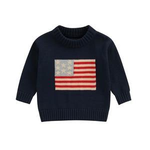 Toddler Baby Boy Girl 4th of July Outfit Long Sleeve Crewneck American Flag Sweater Memorial Day Patriotic Pullover Knit Tops (Blue, 3-6 Months)