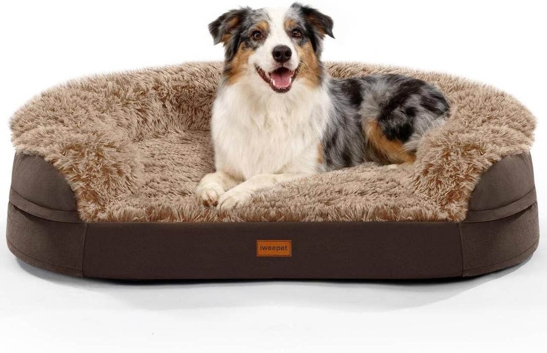 iweepet Orthopedic Dog Beds for Medium & Large Dogs, 41" x 32.6" x 7.7" Supportive Dog Sofa Bed with 28D Egg-Crate Foam, Removable Washable Cover, Waterproof Lining, for Puppy,Senior,Sick, Brown