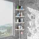 White Corner Shower Racks for Inside Shower - Heavy Duty Rustproof Stainless Steel Stand Shower Organizer with 4 Adjustable Shelves,No-Drill Free Standing for Bathroom, Bathtub,54" to 114" Tall