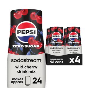 SodaStream Pepsi Wild Cherry Zero Sugar Drink Mix (440ml, Pack of 4), BBD 10/27/2026