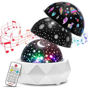 PIKOY Kids Night Light Projector+12 Lullabies, 8 Colors+3 Films+360 Night Light Projector for Kids Room, Remote+AUTO Timer Star Projector Stars for Ceiling Projector Lights for Bedroom & Babies Gifts