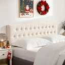 Tufted Upholstered Headboard Queen Size, Sturdy and Durable Solid Wood Bed headboard, Fabric Headboard Adjustable Height from 37” to 51”, Modern Button Diamond Design Head Board, Beige