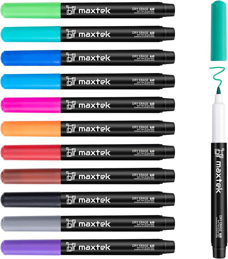 maxtek Dry Erase Markers, 0.7mm Ultra Fine Tip, Low Odor, 12 Count