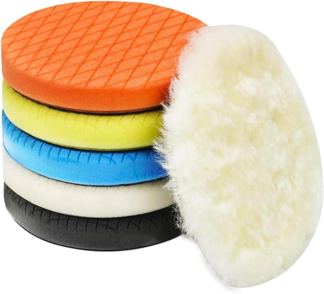 Autolock 6" Buffing Polishing Pads, 6Pcs 6.5inch 165mm Face for 6 Inch Backing Plate Compound Buffing Sponge and Woolen Pads Cutting Polishing Pad Kit for Car Buffer Polisher, Polishing and Waxing
