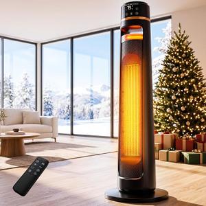Patio Heater for Outdoor Use, Electric Space Heater Indoor, Portable Infrared Heater with 60-Degree Oscillation, Timer, Remote, for Patio, Gazebo, Black