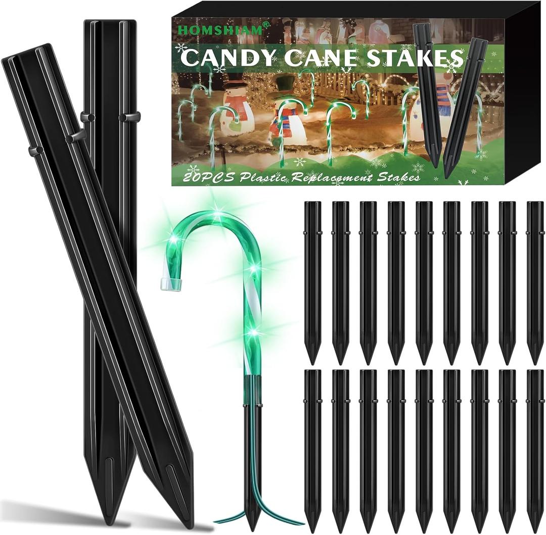 20PCS Replacement Stakes for Christmas Candy Cane Lights Outdoor, Plastic Candy Cane Pathway Markers Lights Spike Replacer, Size 0.68 * 6.05 Inches, Used to Maintain Candy Cane Pathway Lights
