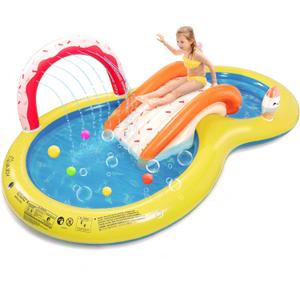 EVAJOY Inflatable Kiddie Pool, 101 x 57 x 24 Play Center with Detachable Slide for Children, Sprinkler, Ball Pit for Indoor Usage, Easy Setup for Garden, Backyard