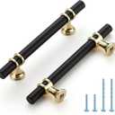 HOME EDIT Matte Black and Brushed Brass Cabinet Handles, 3-3/4 Inch Hole Center Modern T-Bar Drawer Pulls, Decorative Hardware for Cabinets, Dressers, and Drawers, 5 Pack