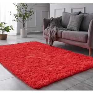 TABAYON Luxury Shag Area Rug, 3x5 Feet Red Rectangle Plush Fuzzy Rugs, Non-Slip Shaggy Furry Carpets for Bedroom