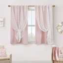 Short Blackout Curtains for Bedroom Windows,Sheer Black Out Curtains 54 Inch Long,Pink and White (34"W x 54"L (Pack of 2))