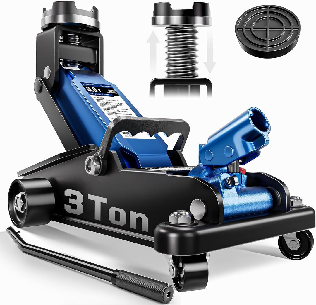 AUTOWN 3 Ton Floor Jack, Alloy Steel Hydraulic Car Jack with Quick Lift & Cross-Shape Rubber Pad, 7.1-20.9 Inch Lifting Range for SUV Truck (6600 lbs)