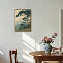 Framed Vintage Japanese Wall Art, Pine Tree Forest Canvas Print 16x24 Inch