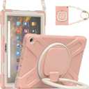 All-New Fire HD 10 & Fire HD 10 Kids Pro Tablet Case (13th Gen, 2023 Release),Heavy Sturdy Shockproof Kids Case,Rotating Stand/Carrying Strap (Pink+White)