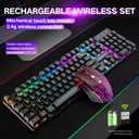 Wireless Gaming Keyboard and Mouse Combo with Mouse Pad, Rechargeable 2.4GHz Full-Size Keyboard and 2400 DPI Mouse, Rainbow Backlit, Quiet Mechanical Feel, 29-Key Anti-Ghosting for PC Mac Gamer