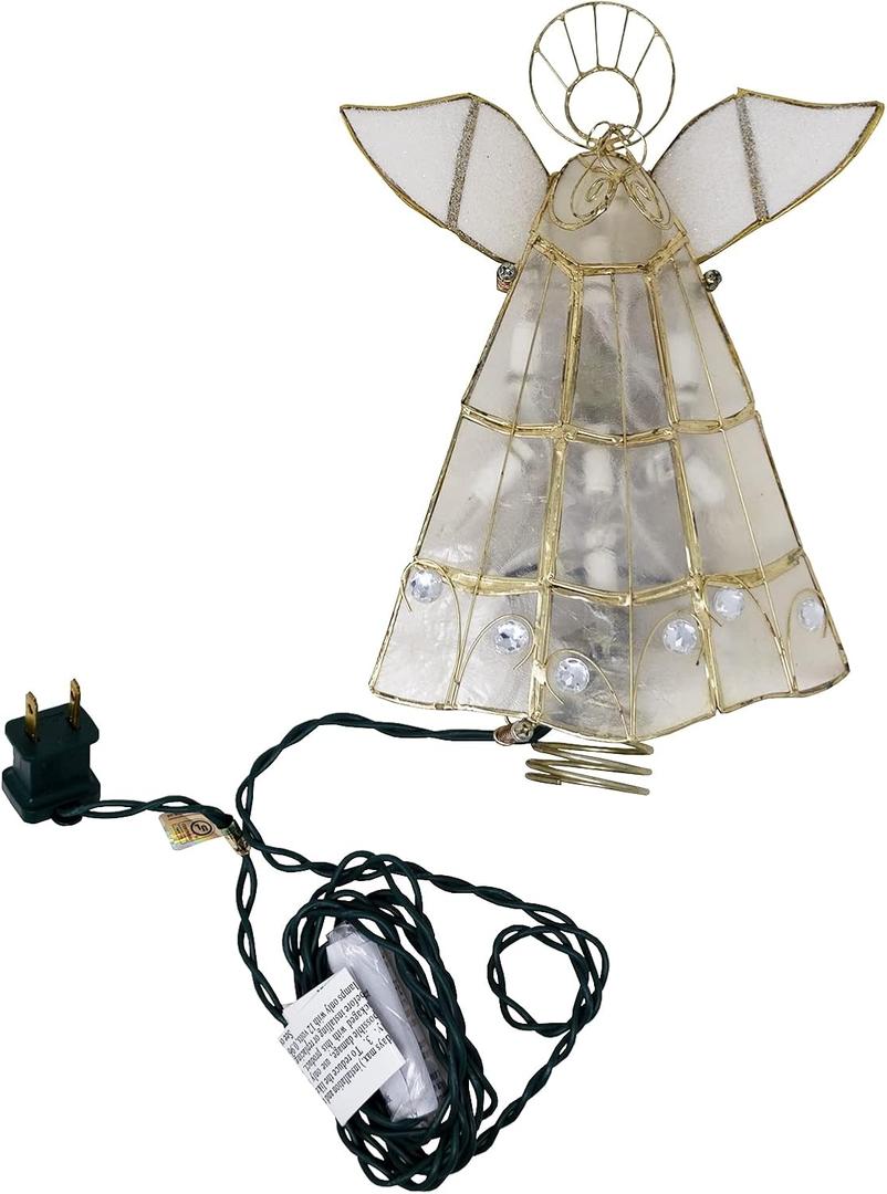 Kurt Adler 10-Light Capiz Angel Treetop with Trumpet (Clear)