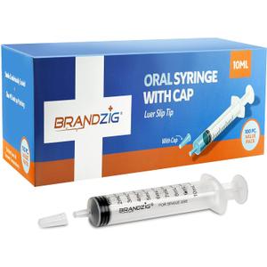 10ml Oral Syringe With Cap (100 Pack) | Oral Dispenser Without Needle, Luer Slip Tip | Individually Wrapped Medicine Dropper For Infants & Pets