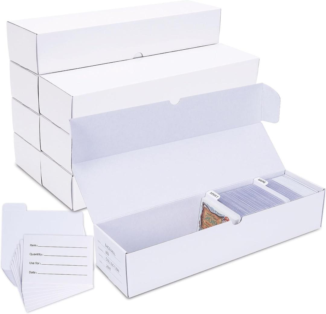 Trading-Card Storage Box, 8-Pack 1000 Count Corrugated Cardboard Storage Box with dividers & labels for TCG/Magic/Mtg storage and Collection, 14.4 INCH Horizontal