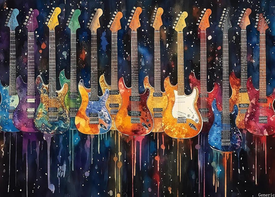 Adult Entertainment Jigsaw Puzzle 1000 Pieces Guitar Splash Ink Interesting Parent Family Entertainment Leisure Fun Interactive Wooden 20x28in