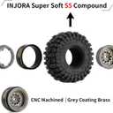 INJORA Black Coating Brass 1.0 Beadlock Wheel Tires Set for Axial SCX24 AX24 TRX4M FCX24 Upgrade 1/24 1/18 RC Crawler CarGrey