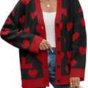 Saodimallsu Womens Oversized Heart Cardigan Color Block V Neck Button Long Sleeve Chunky Valentines Sweaters, Size L