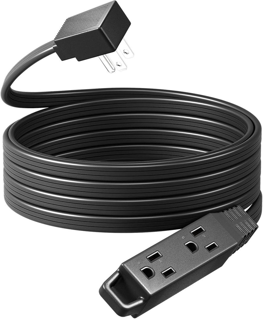 DEWENWILS 15FT Flat Plug Extension Cord Christmas, 3 Prong Ultra Thin Power Strip, 13A/125V/1625W, 16/3 Awg Grounded Flat Power Cable for Indoor Narrow Space, SPT-3 Cord, ETL Listed, Black