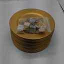 Tanlade 100 Pcs Charger Plates Set Bulk Include 50 Plastic Plate Chargers and 50 Napkin Rings 13" Round for Dinner Table Setting Wedding Baby Shower Decoration(Gold)