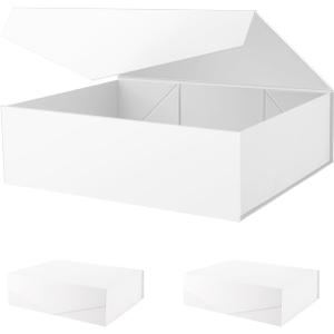 PACKHOME 17x14.5x5.5 Inches, 3 Extra Large Gift Boxes with Lids, Magnetic Closure Boxes for Clothes and Large Gifts (Matte White with Grain Texture)