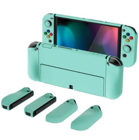PlayVital AlterGrips Dockable Hard Shell Protective Case with Thumb Grip Caps & Button Caps for Nintendo Switch OLED - Misty Green