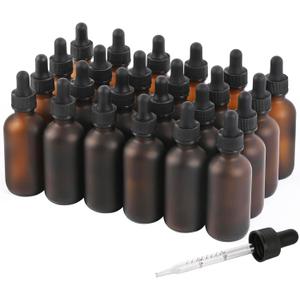 NOOEEISS 24 Pack, 2oz Glass Dropper Bottle, Preety Texture Tincture Bottles with Precise Scales Eye Droppe, for All Kinds Of Mixed Liquids,Leak-Proof Design for Easy Travel (Amber Frosted)