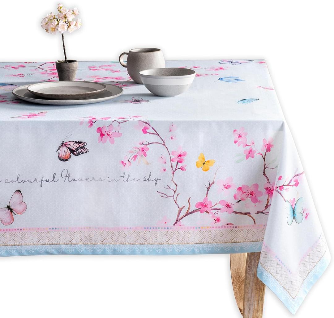 Maison d' Hermine Table Cloth Rectangle Table 100% Cotton 60 x 120 Inches Tablecloth Reusable Decorative for Dining Kitchen Room Farmhouse Party Home Hotel Restaurant Spring Summer- Blossoms in Spring