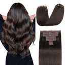 Sisily Clip in Hair Extensions Real Human Hair, Premium Human Hair Clip in Extensions Dark Brown, Soft Straight Hair Extensions Real Human Hair Clip ins 7PCS Double Weft20 Inch #2