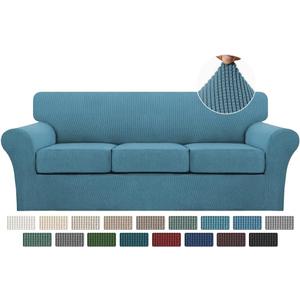 Turquoize 4 Piece Sofa Covers for 3 Cushion Couch Sofa Slipcover Soft Couch Cover for Dogs-Washable Sofa Furniture Covers with 3 Individual Cushion Covers, Jacquard Fabric (3 Cushion Sofa, Storm Blue)