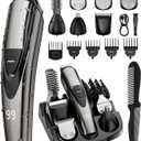 SHPAVVER Beard Trimmer for Men: Professional Barber Hair Clippers - 12-in-1 Cordless Grooming Kit - Waterproof Electric Razor with Turbo Speed & Precision Blades (Dark Black)