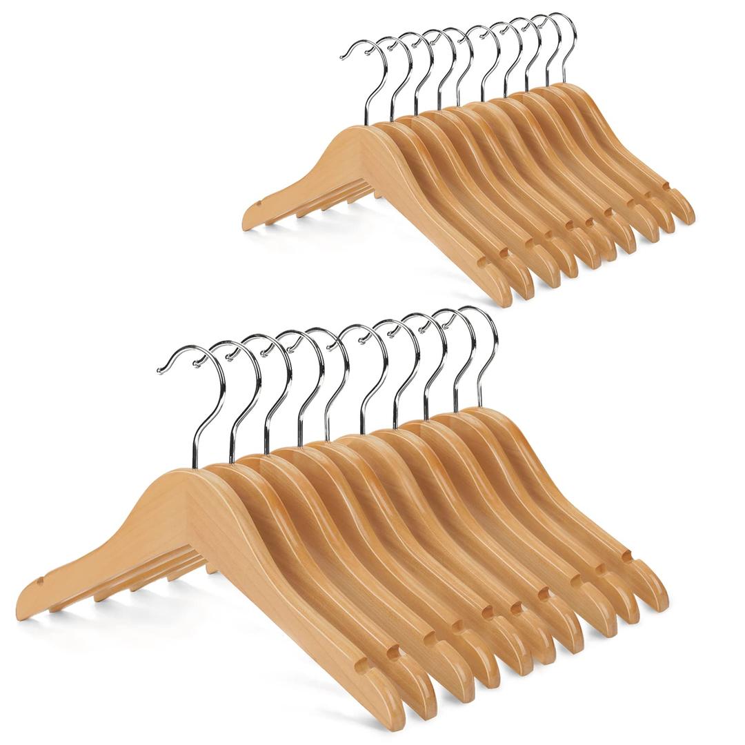 Nature Smile Kids Baby Children Toddler Wooden Shirt Coat Hangers with Notches and Anti-Rust Chrome Hook Pack of 20 (Natural)
