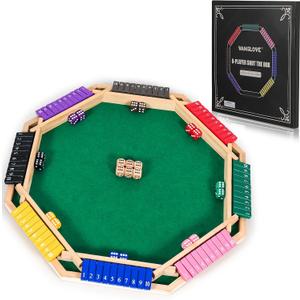 Vamslove Upgraded 2-8 Players Shut The Box Dice Game-Colorful 8-Way Wooden Board Table Math Game with 16 +6 Dices - Close The Box for Kids, Adults Families Party Club (Instruction Included), Large