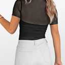 ANRABESS Womens Summer Sexy Mock Turtle Neck Short Sleeve Tops Sheer Mesh Shirts Slim Blouse Trendy Ruched Going Out Outfits (Medium, Black)