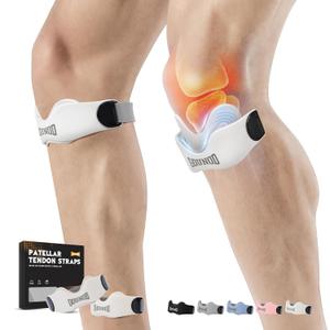 GOUNOD Patellar Tendon Support Strap 2 Pack,Silicone Knee Strap for Knee Pain Relief,Patella Band for Basketball, Jumpers Knee, Tendonitis, Running, Hiking, Soccer, Osgood Schlatter (White)