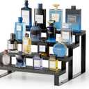 Cologne Organizer for Men, 12 Inch Wood Cologne Stand 4 Tier Perfume Organizer for Dresser, Versatile Step Display Stand Shelf for Fragrance, Skincare, Figurine, Dessert, 1 Set Black