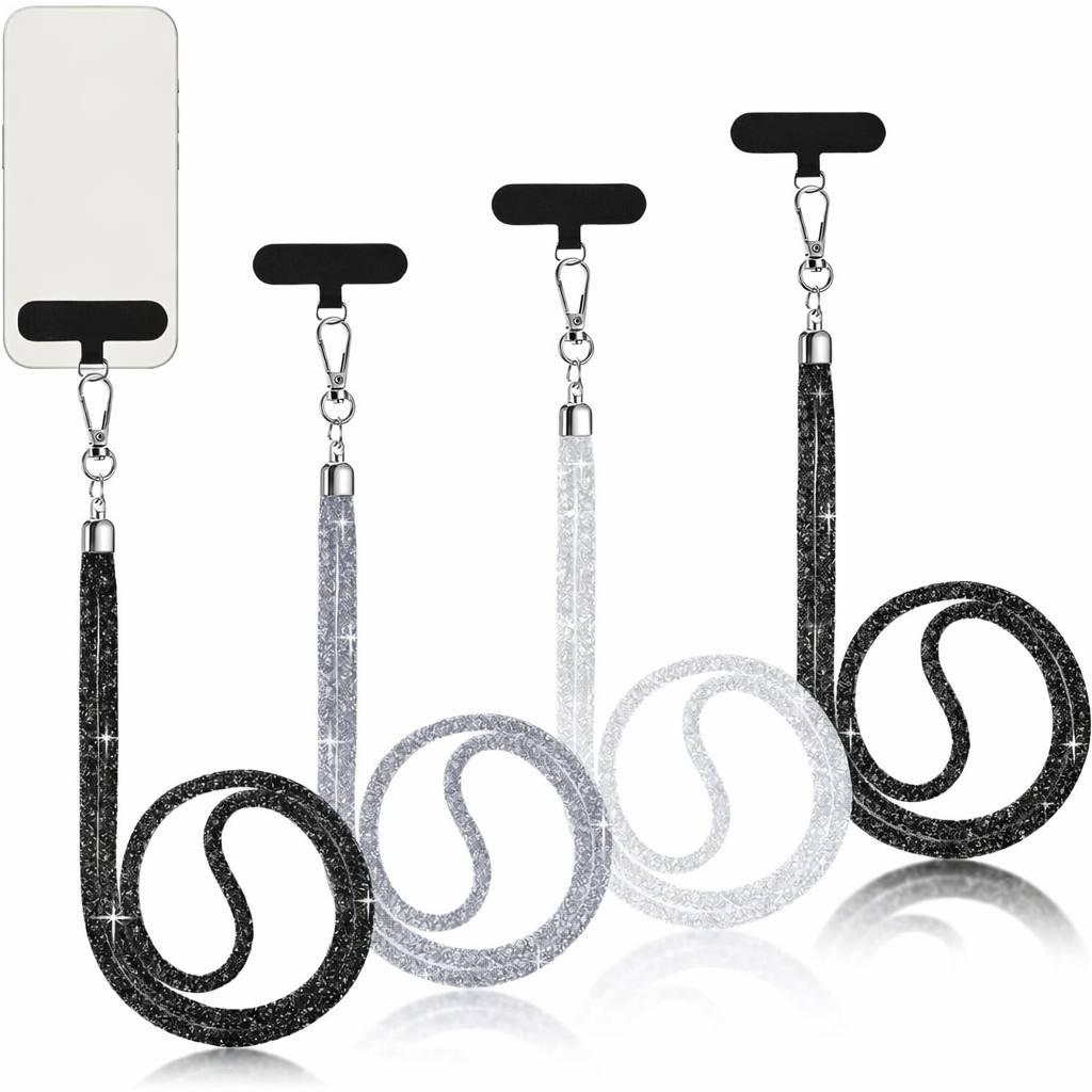 Flutesan 4 Pcs Glitter Phone Lanyard Bling Cell Phone Lanyard with 4 Transparent Pads for Woman