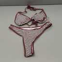 SUUKSESS Women Sexy Thong String 2 Piece Bikini Set Cheeky Halter Swimsuit  (Brown Striped) M