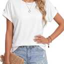 KIFOVEN Womens Summer Tops Short Sleeve Tunic T-Shirt Dressy Casual Blouse Side Split Round Neck Tee Shirts (White, S)