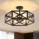Modern Semi Flush Mount Ceiling Light,19.7" 6-Light Hexagon Flush Mount Ceiling Lights for Dining Room Light Fixture,Farmhouse Black Metal Kitchen Island Lighting Fixtures for Hallway,Bathroom