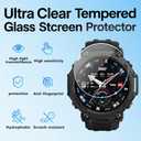 Watch Screen Protector for Amazfit T-Rex 3 Pro 48mm，with Auto-alignment Installation Frame, Tempered Glass Film Anti-Scratch High Definition Full Coverage and Silicone Case Cover (black)