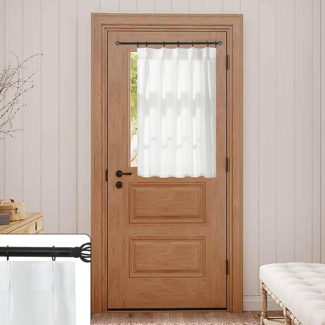 Lino Rosa Kitchen Window Curtains Over Sink,Pinch Pleat Linen Sheer Short Back Door Curtains for Inside House Front Door Window 30x40 Inch Length White (Pack of 2)