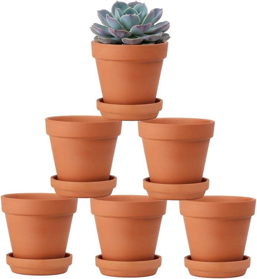 Riseuvo 4 Inch Terracotta Pots with Saucer – 6 Pack Small Clay Flower Pots with Drainage Hole for Succulents, Herbs, Indoor & Outdoor Plants, Wedding Favors